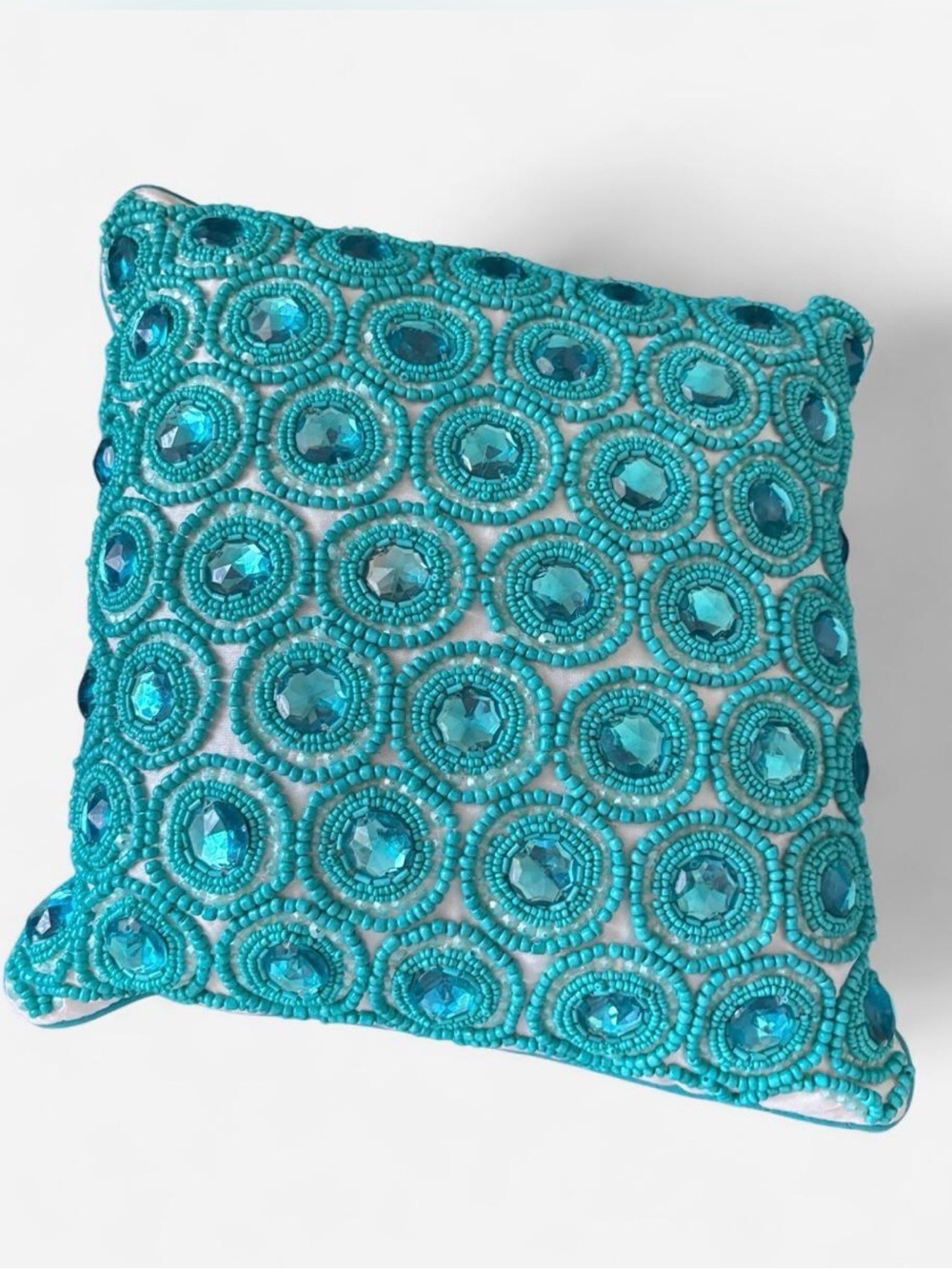 Turquoise Beaded Throw Pillow